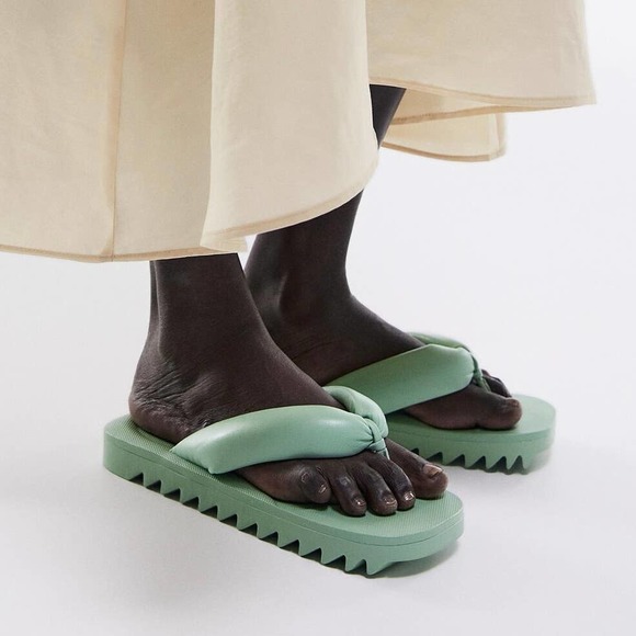 ZARA PADDED LEATHER SANDALS MINT GREEN 8/9 - Picture 11 of 12